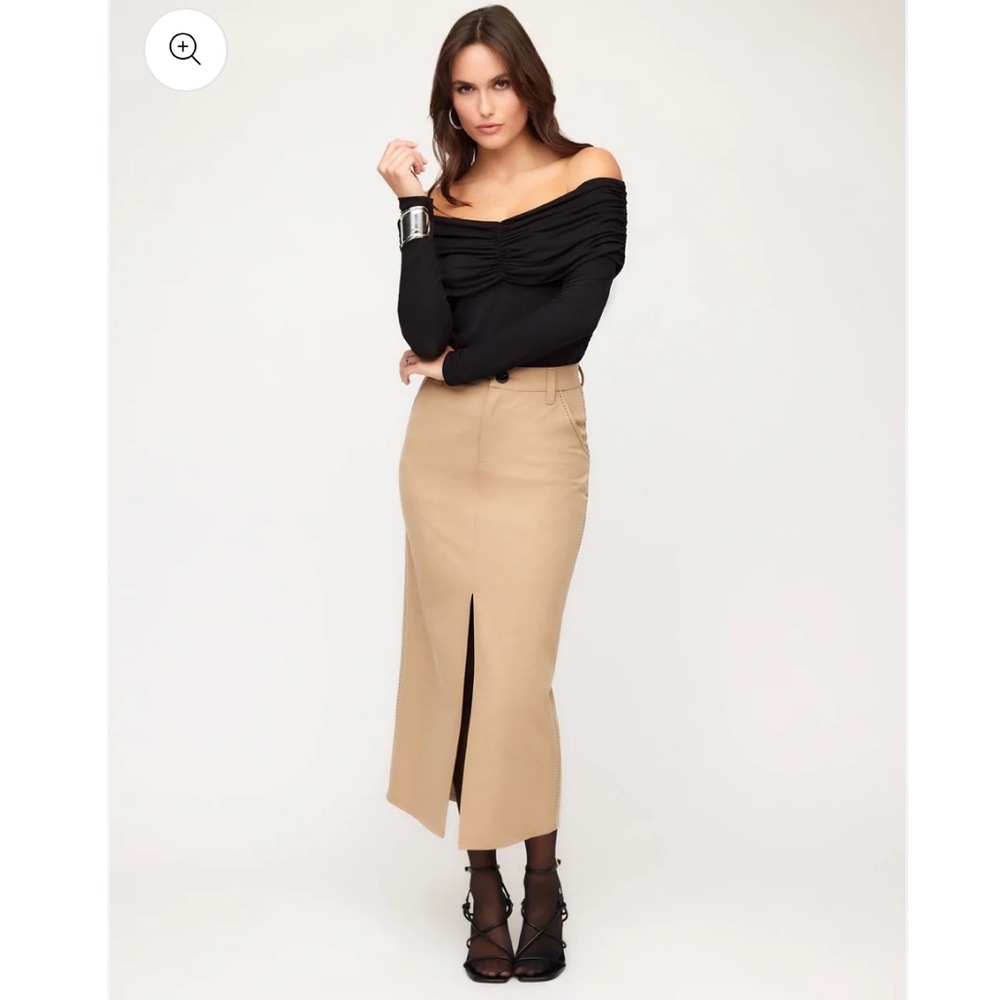Fifteen Twenty Tailored Claire Saddle Stitch Midi Pencil Skirt Tan Khaki size 4 - Picture 3 of 11